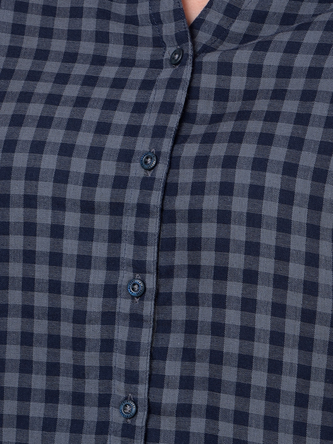 Blue Checked 100% Cotton V-Neck Shirt
