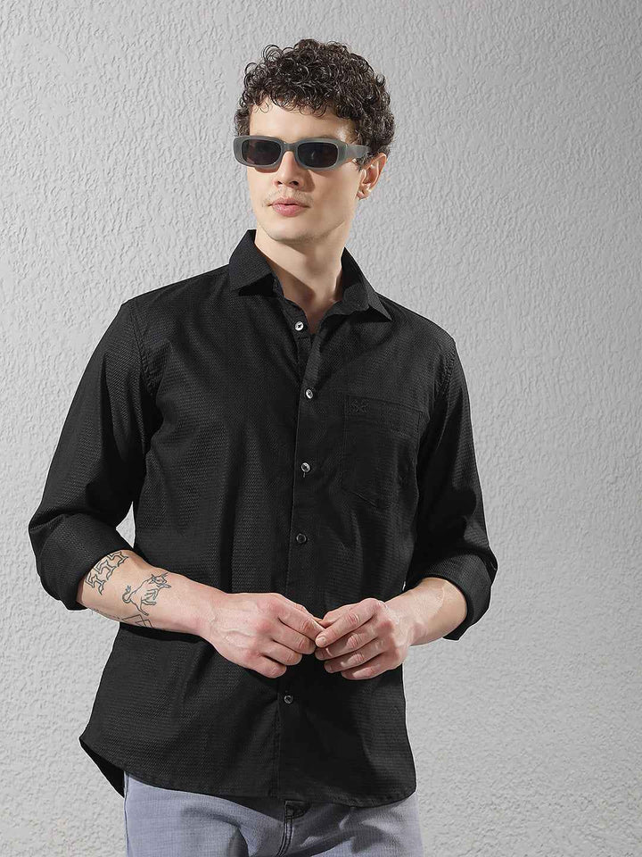 Modern Black Textured Casual Shirt