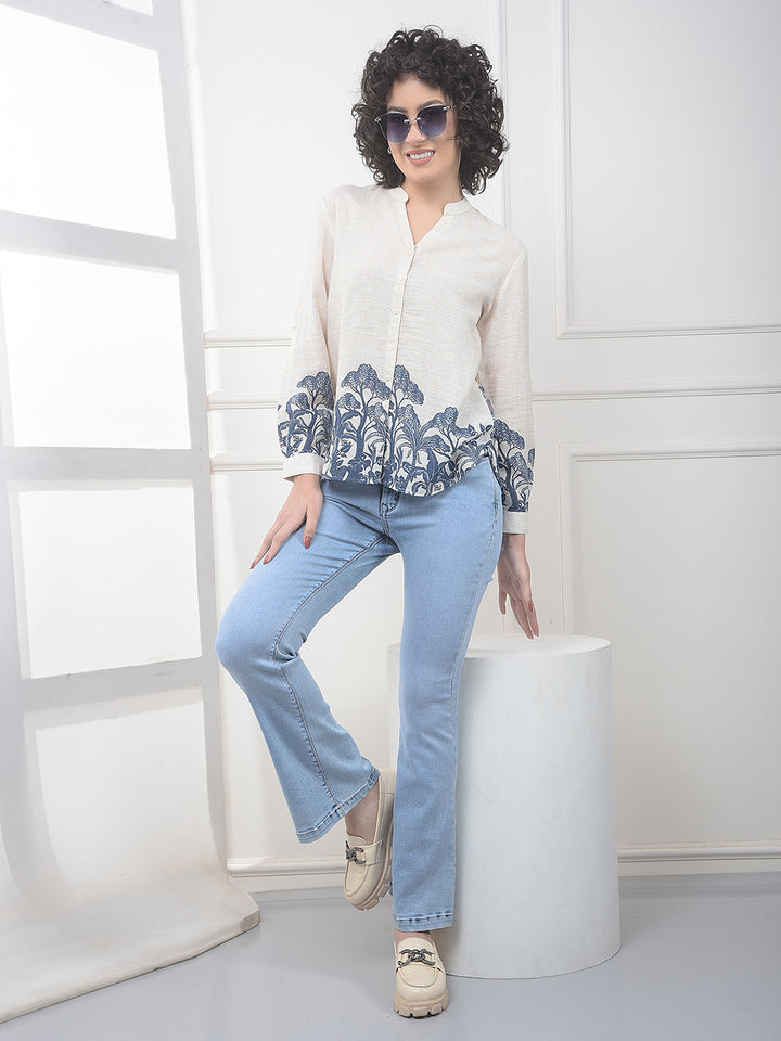Beige Floral Print Shirt