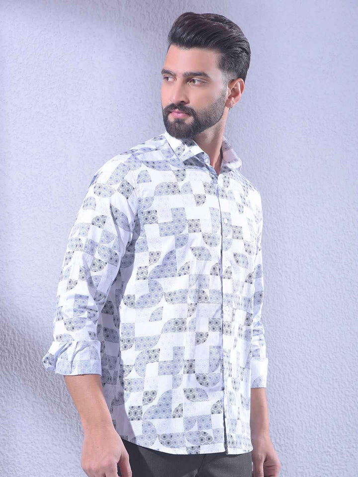 Blue Printed 100% Cotton Shirt