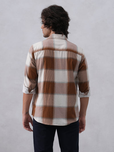 Brown Checked 100% Cotton Corduroy Shirt