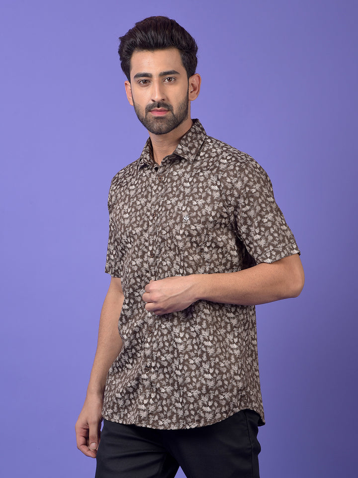 Brown Printed 100% Cotton Shirt