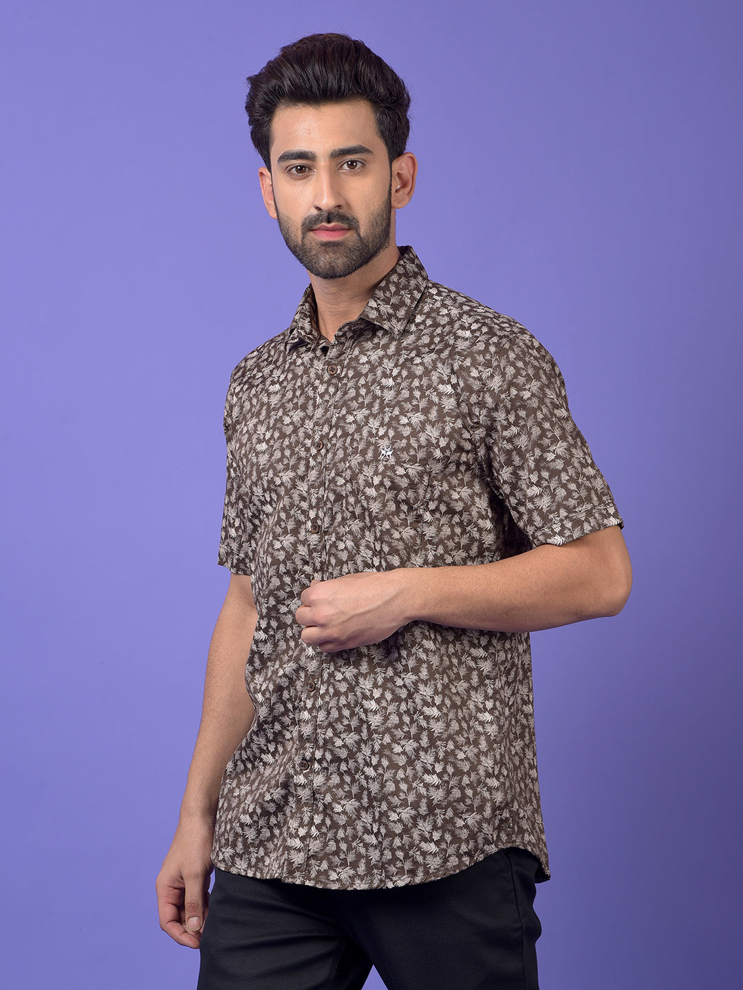 Brown Printed 100% Cotton Shirt