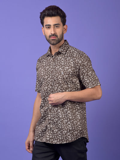 Brown Printed 100% Cotton Shirt