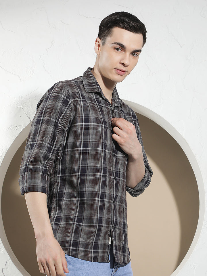 Brown 100% Cotton Checked Shirt