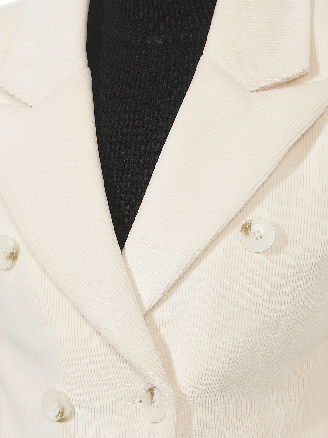 Cream Doblue Breasted Corduroy Coat