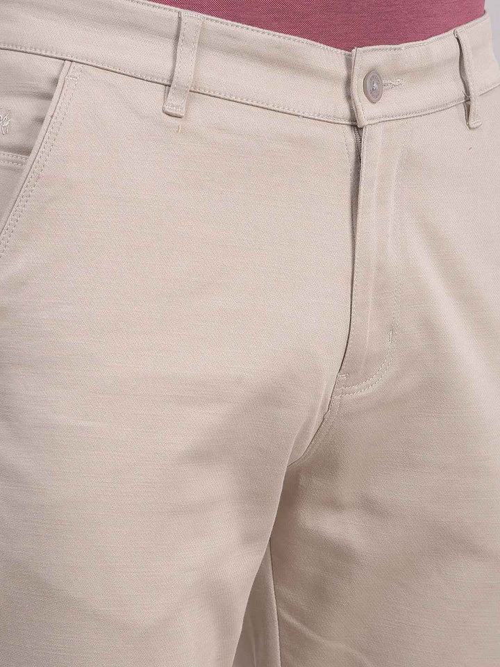 Beige Clean Straight Trousers