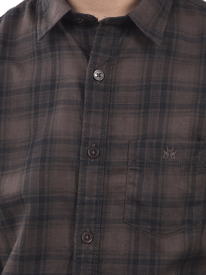 Brown Checked 100% Cotton Shirt