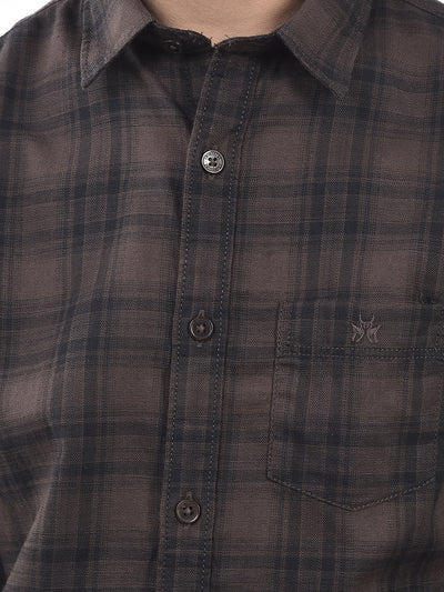 Brown Checked 100% Cotton Shirt