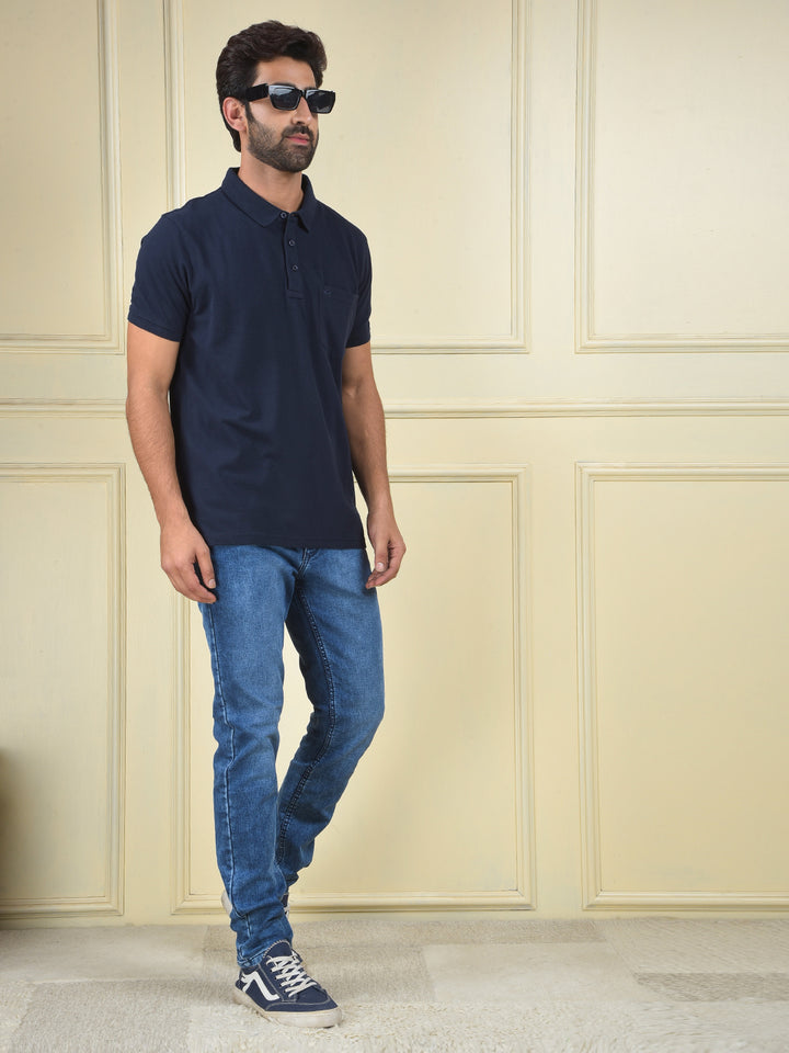 Navy Blue Polo Neck T-Shirt