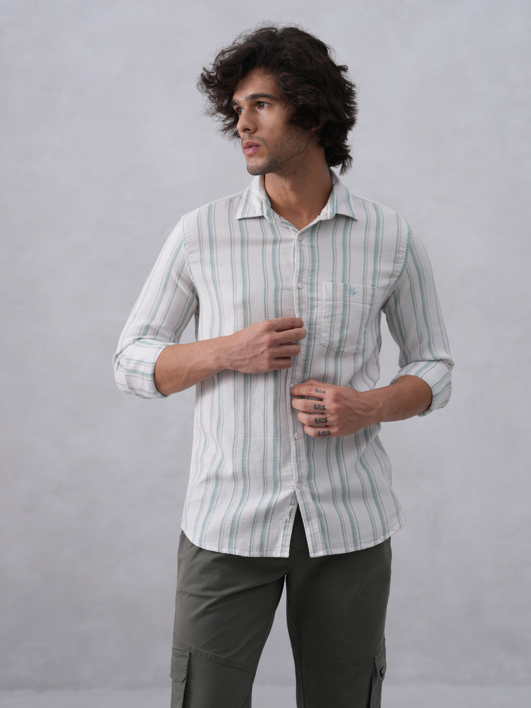 White Vertical Stripes 100% Cotton Shirt