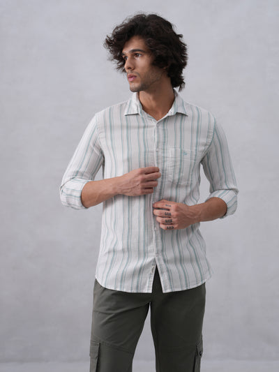 White Vertical Stripes 100% Cotton Shirt