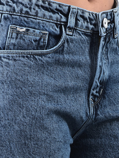 Breezy Blue Wide-Leg Cotton Jeans-Women Jeans-Crimsoune Club