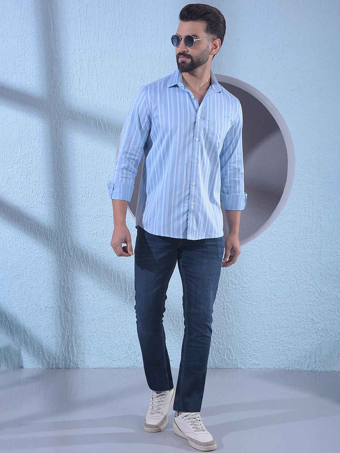 Blue Vertical Stripes Shirt