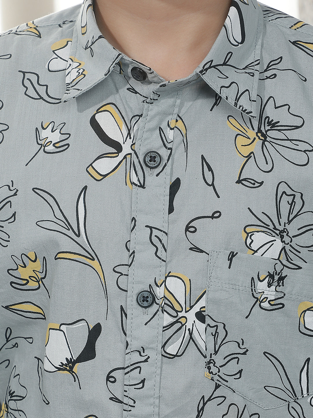 Grey Graphic Print 100% Cotton Shirt