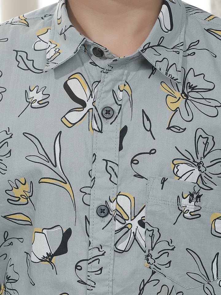 Grey Graphic Print 100% Cotton Shirt