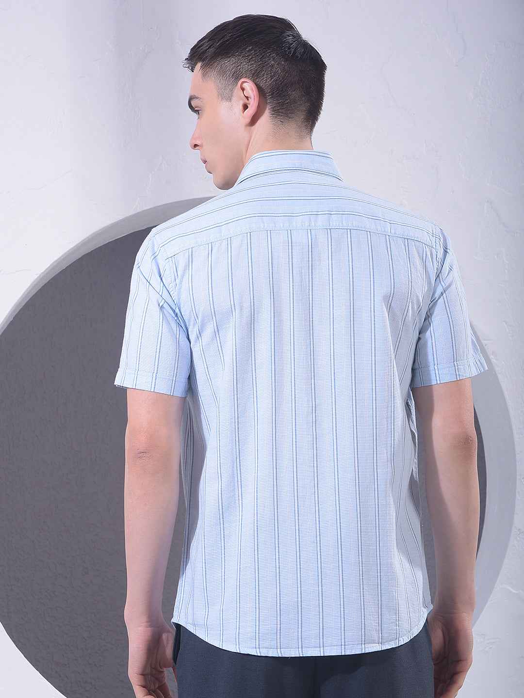 Blue Vertical Striped 100% Cotton Shirt