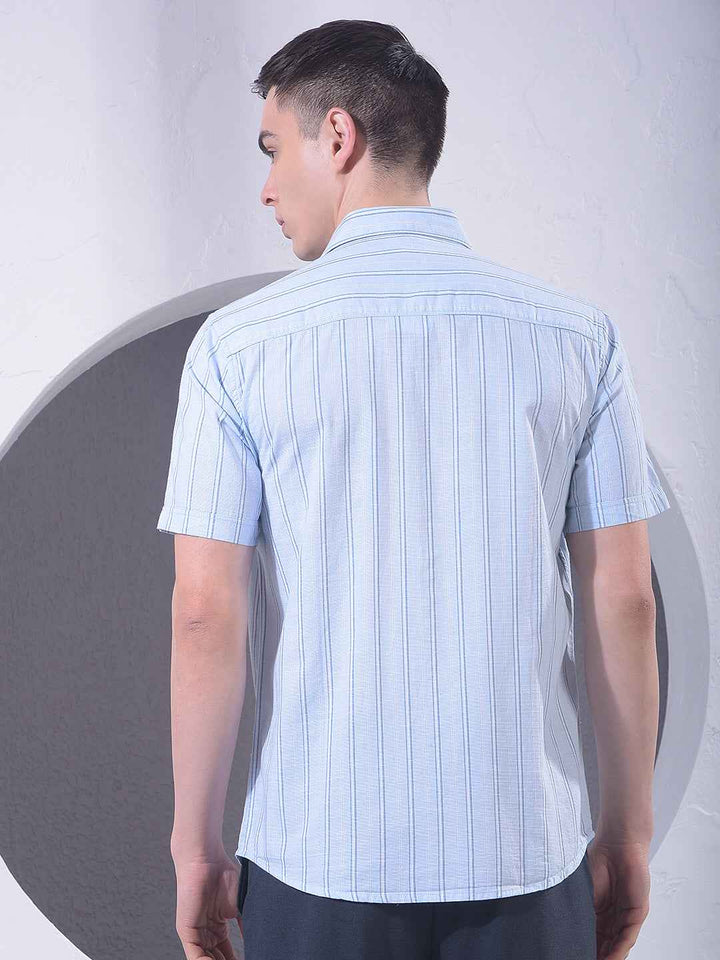 Blue Vertical Striped 100% Cotton Shirt