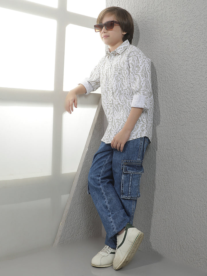 Olive Graphic Print 100% Cotton Shirt