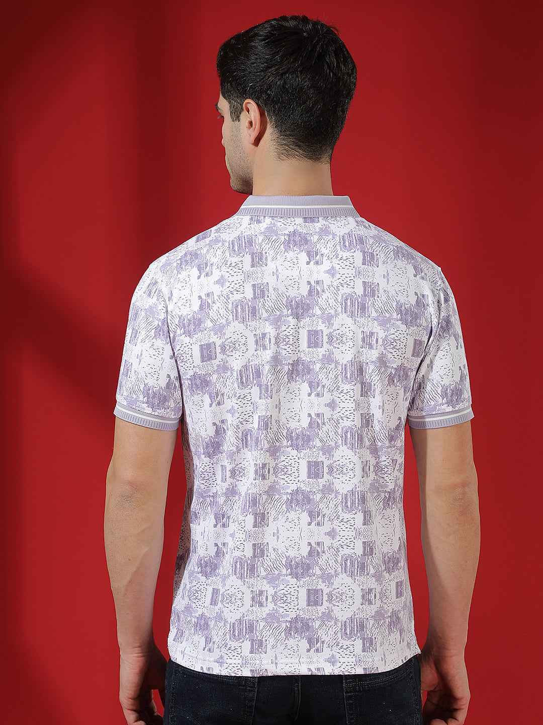 Purple Abstract Print Polo T-Shirt