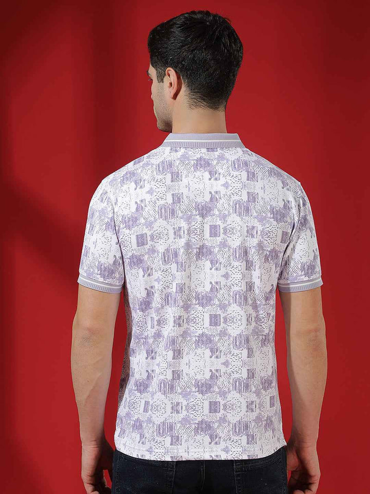 Purple Abstract Print Polo T-Shirt