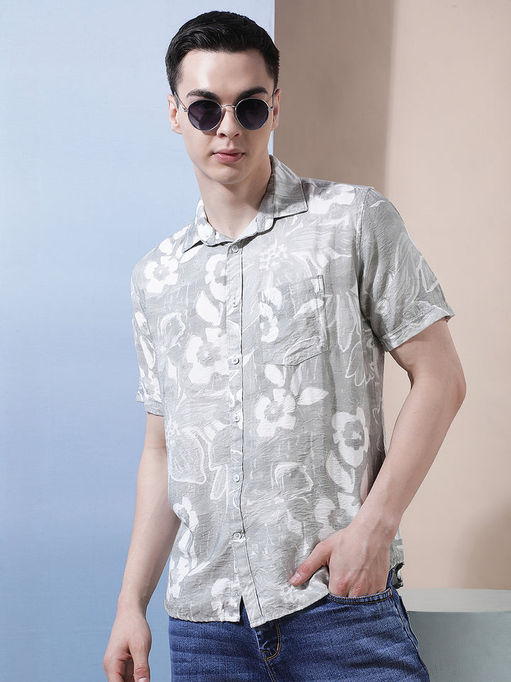 Green Floral Printed Shirt
