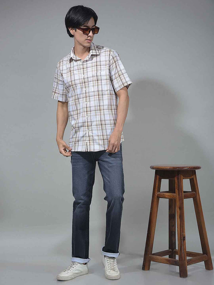 Brown Checked 100% Cotton Shirt