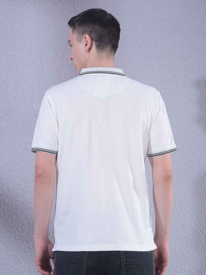 White Jacquard Polo Neck T-Shirt