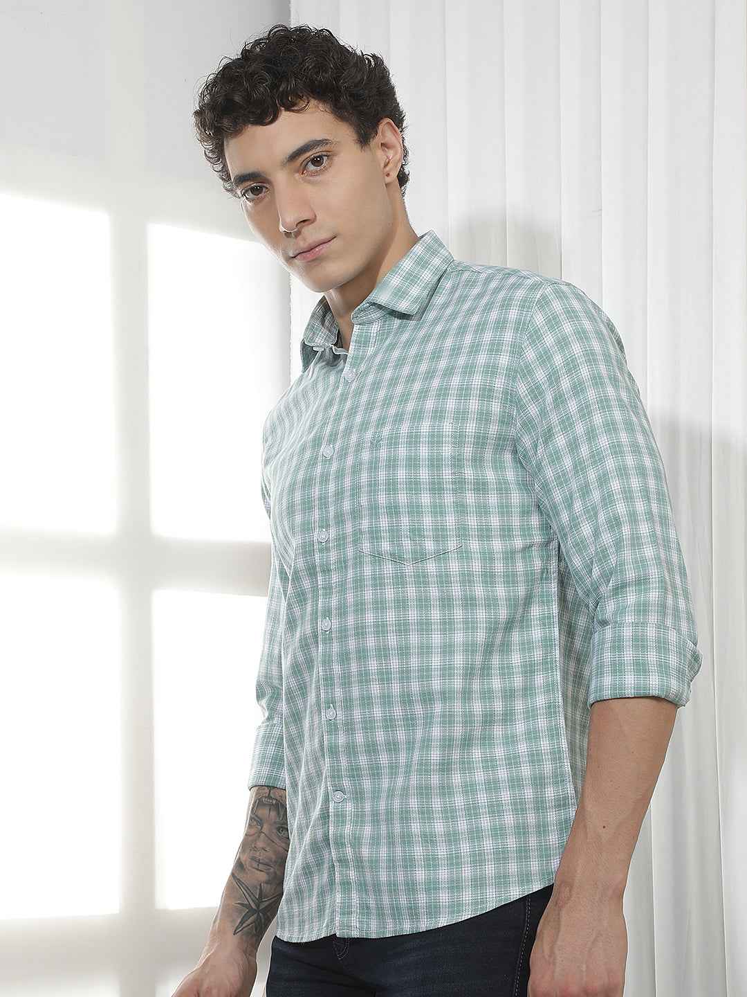 Green Checked 100% Cotton Shirt