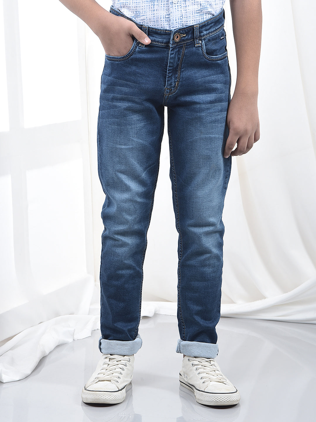 Trendy Dark Wash Blue Jeans