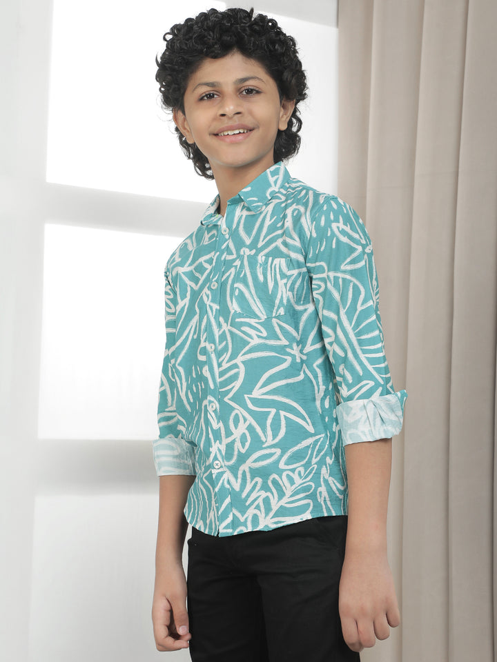 Teal Blue Graphic Print Shirt