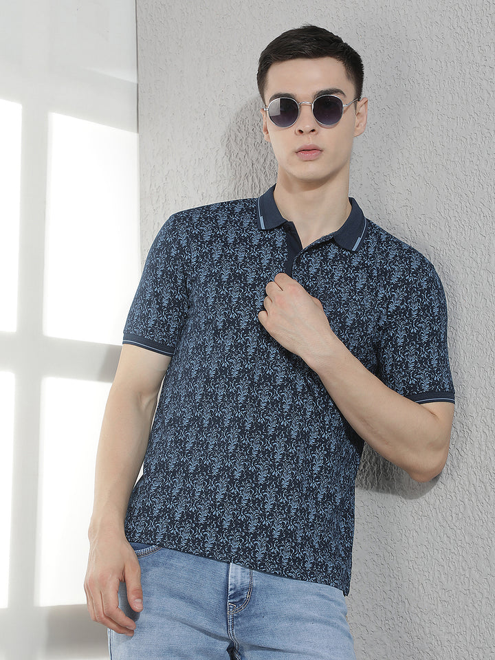 Navy Blue Floral Print T-Shirt