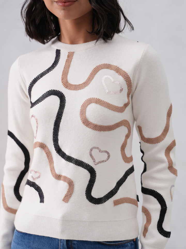 Off White Embroidered Sweater