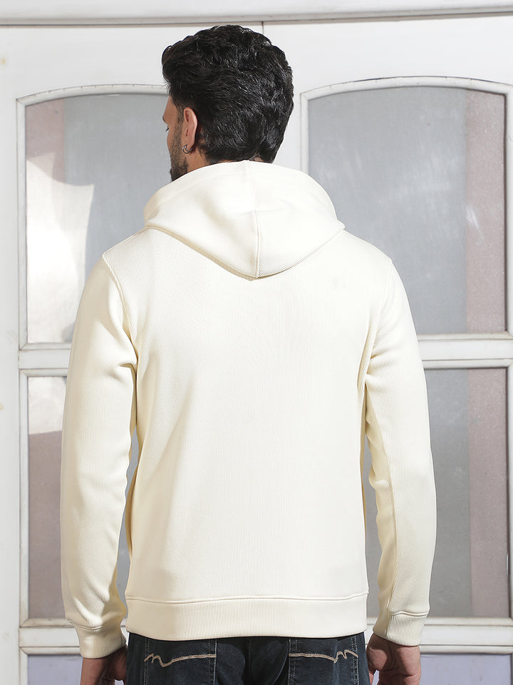 Off White Typographic Print Hooded Neck Sweatshirt