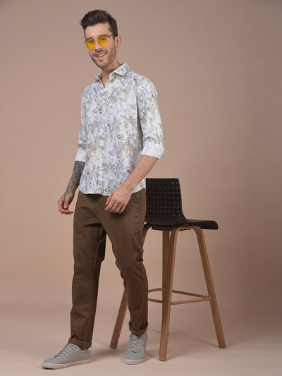 Green Abstract Print Linen Shirt
