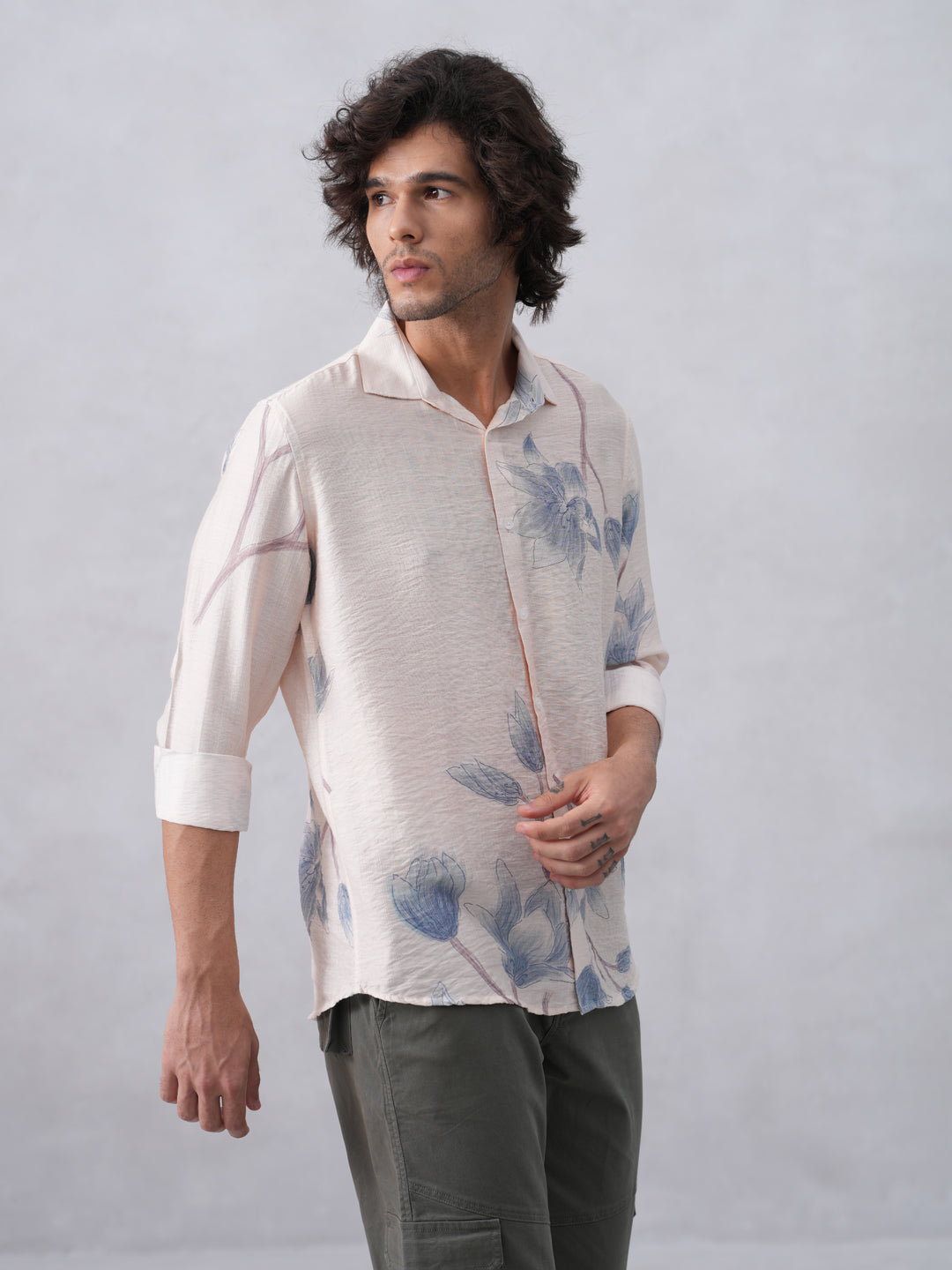 Chic Floral Beige Print Shirt