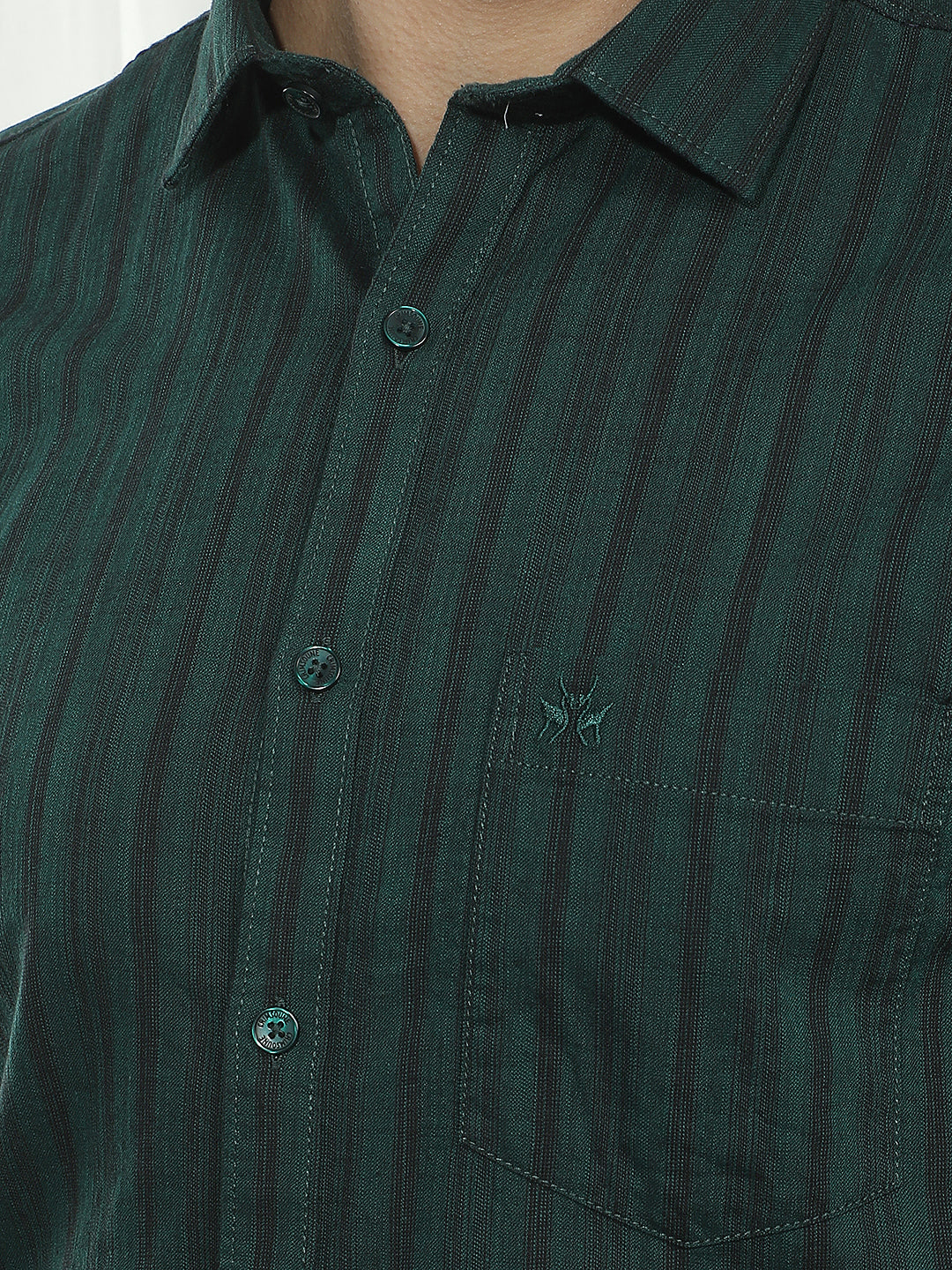 Green Vertical Striped 100% Cotton Shirt