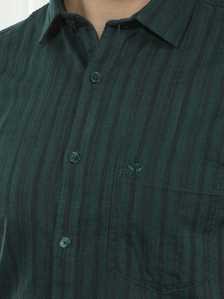 Green Vertical Striped 100% Cotton Shirt