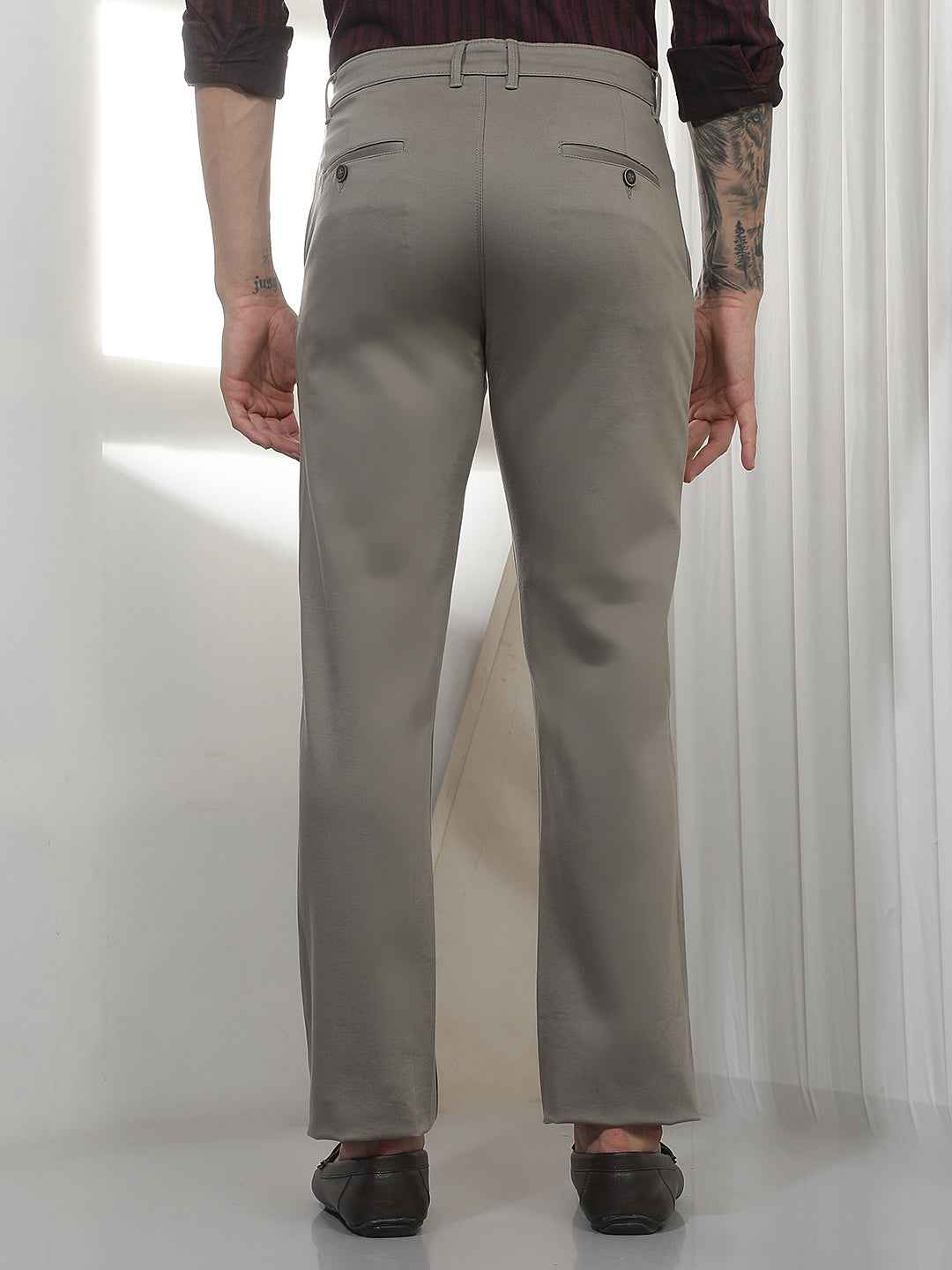 Grey Casual Cotton Trousers