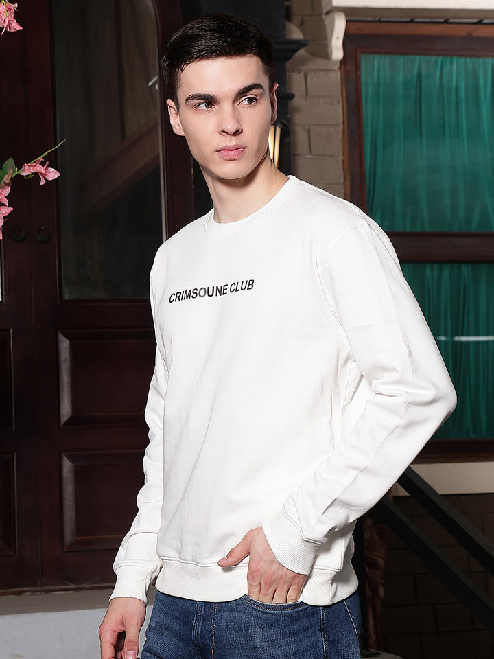 Off White Typographic Print Round Neck Sweatshirt