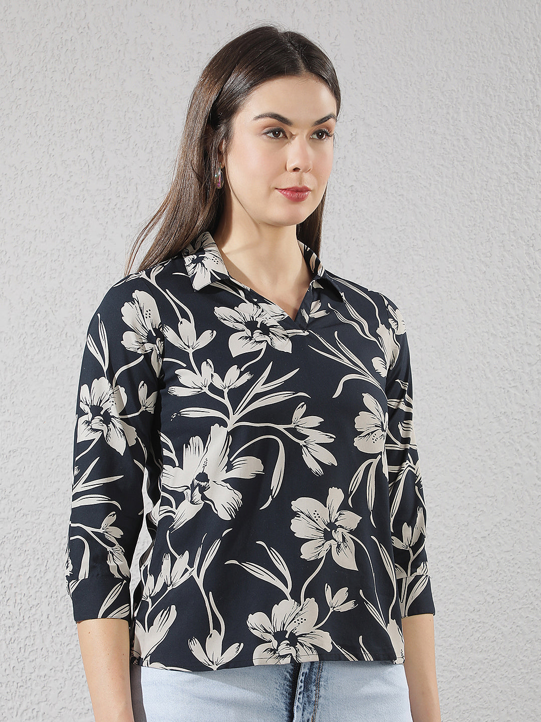 Black Floral Print Top