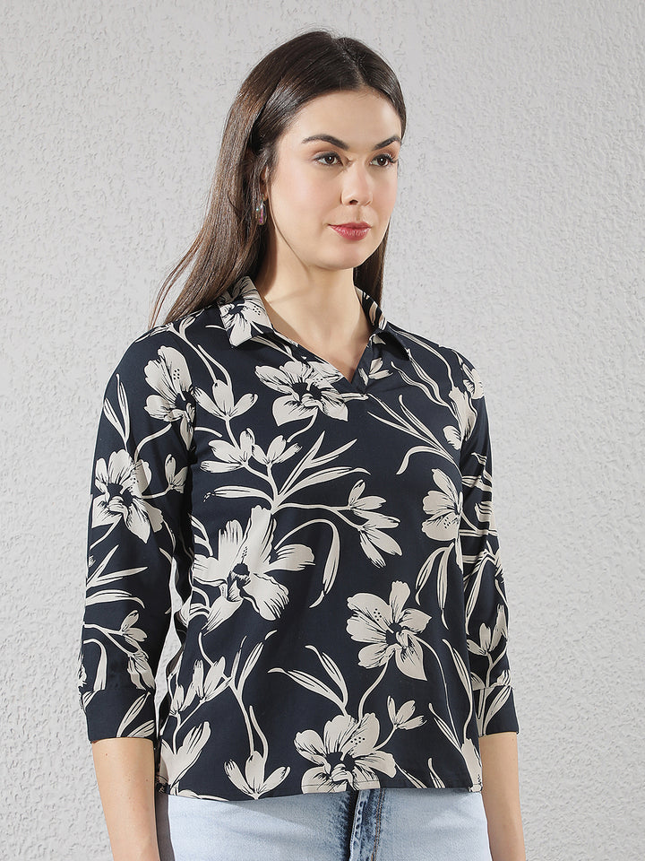 Black Floral Print Top
