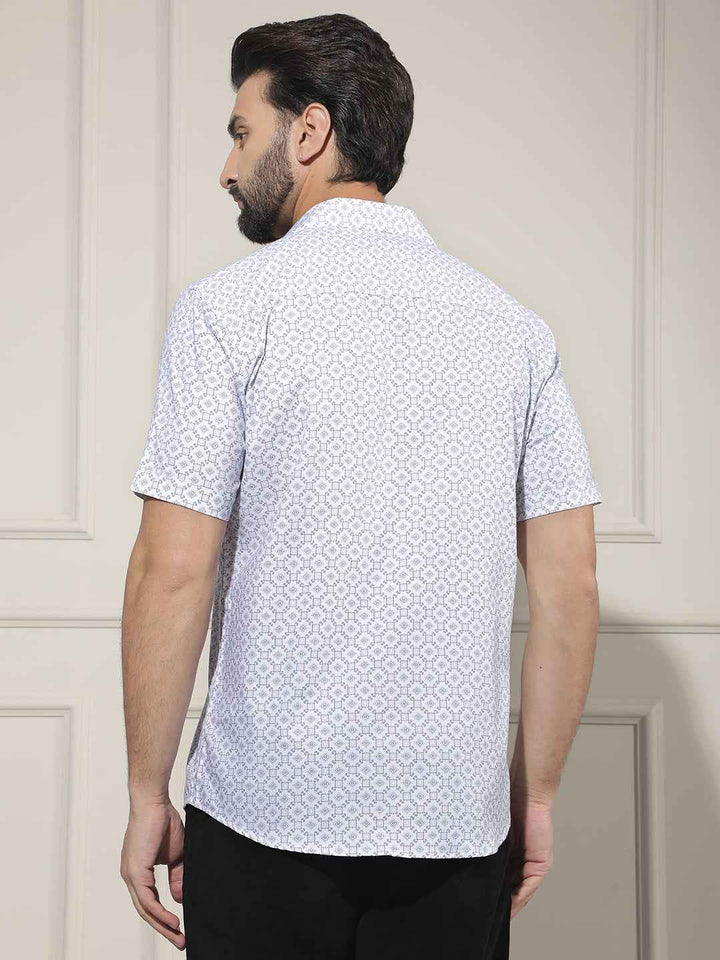 White Geometric Print Shirt