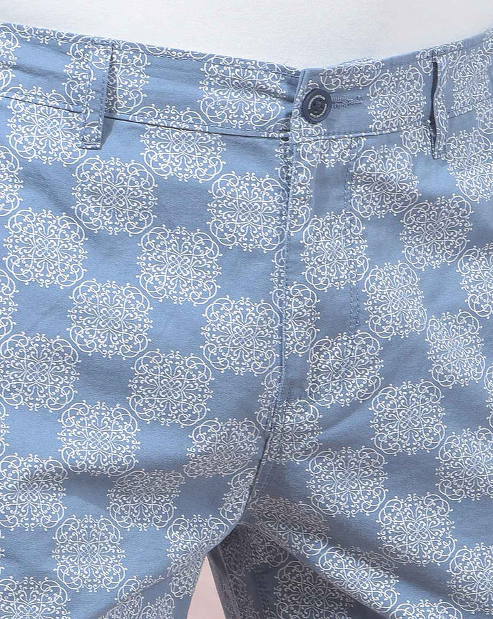 Floral Print Blue 100% Cotton Shorts
