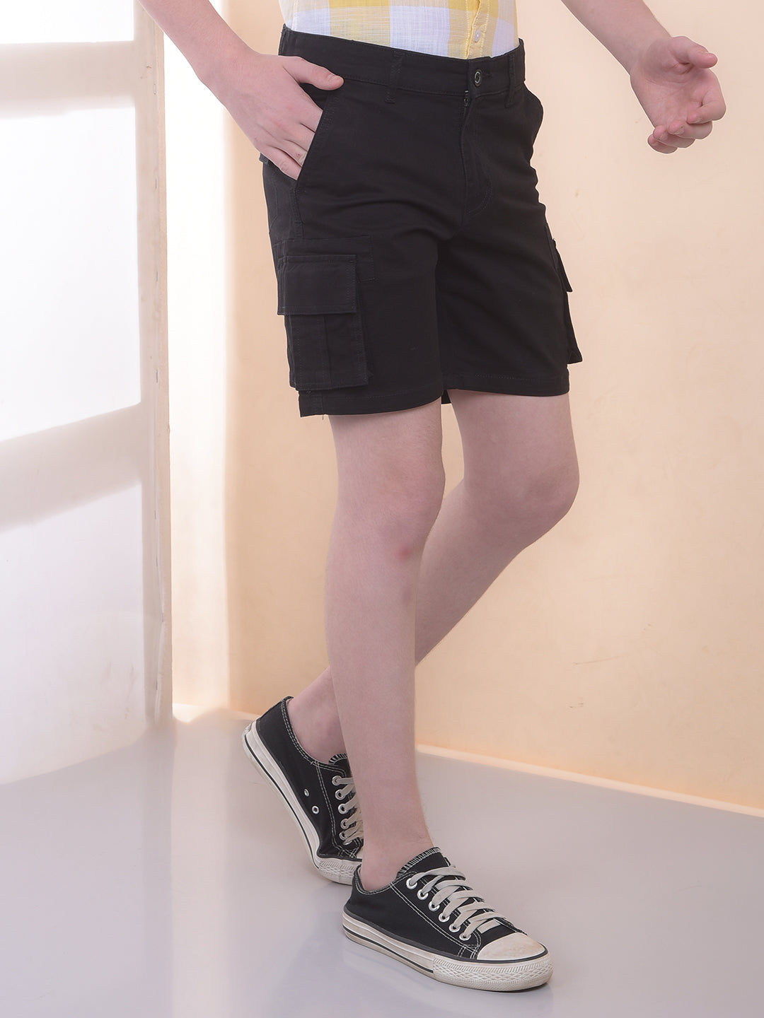 Black Cotton Cargo Shorts