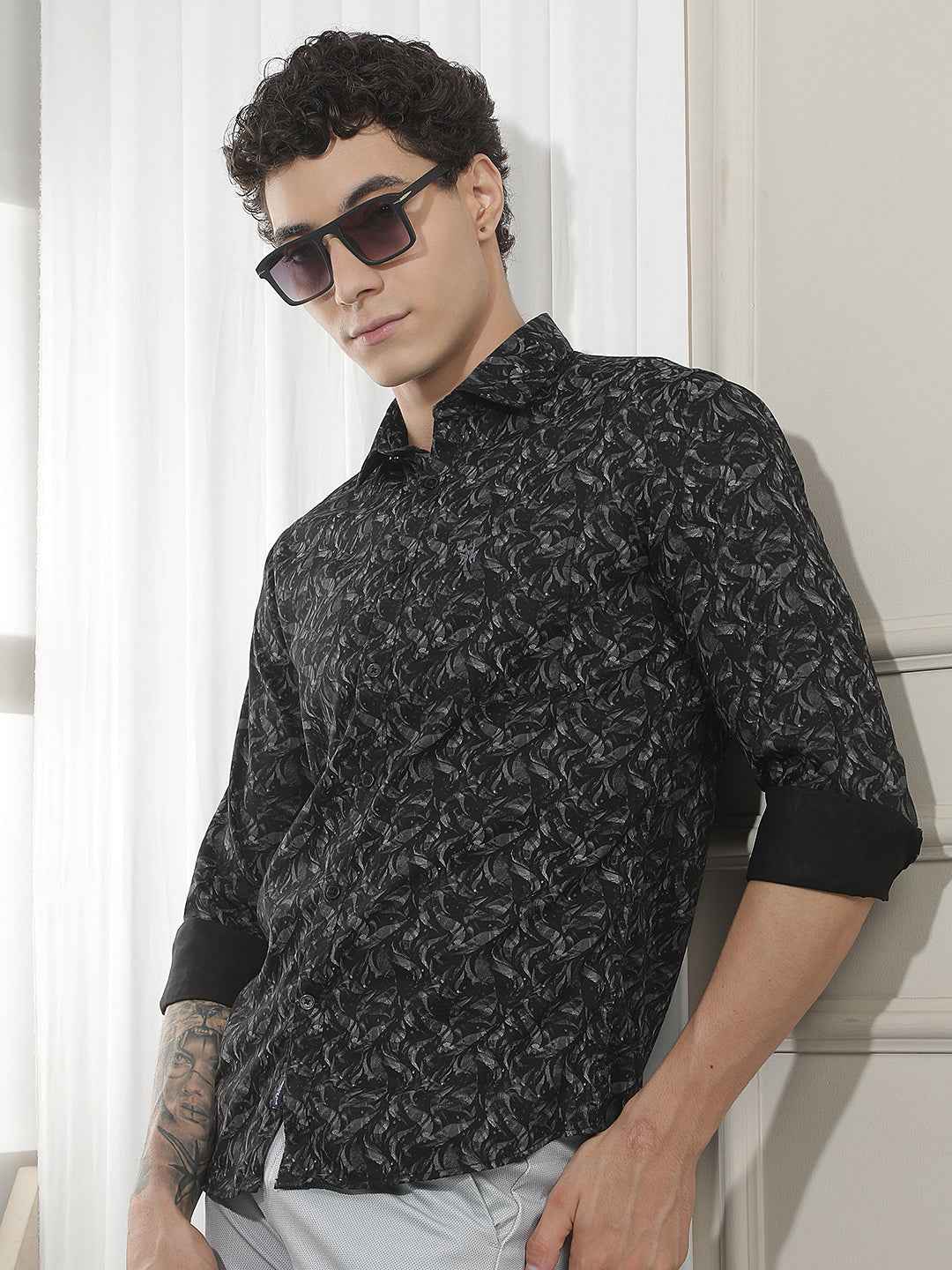 Black Abstract Print 100% Cotton Shirt