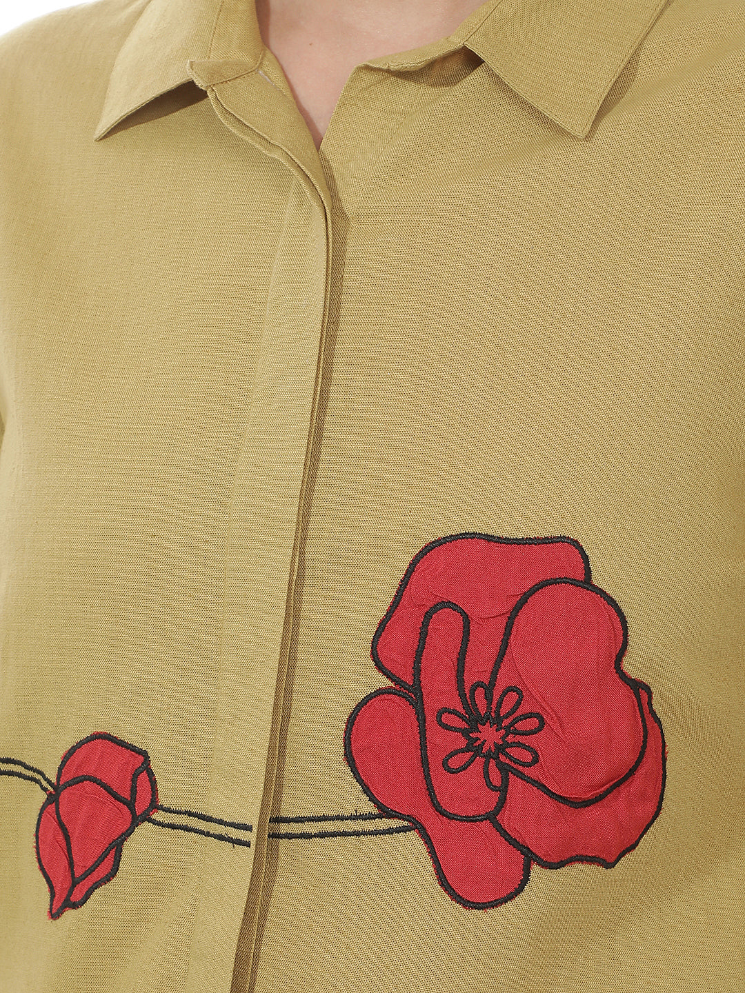Beige Floral Embroidered Shirt