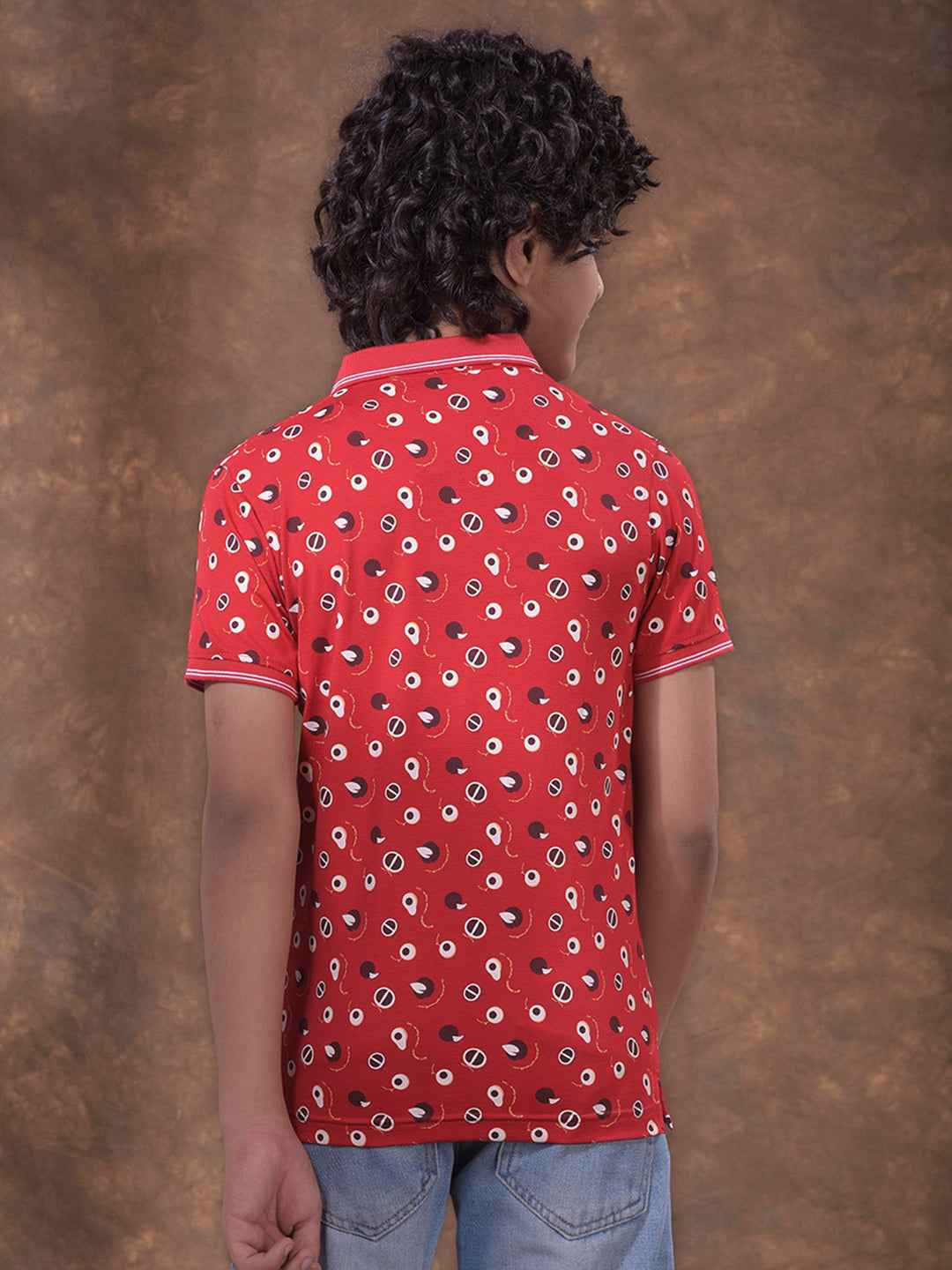 Red Printed Polo Neck T-Shirt