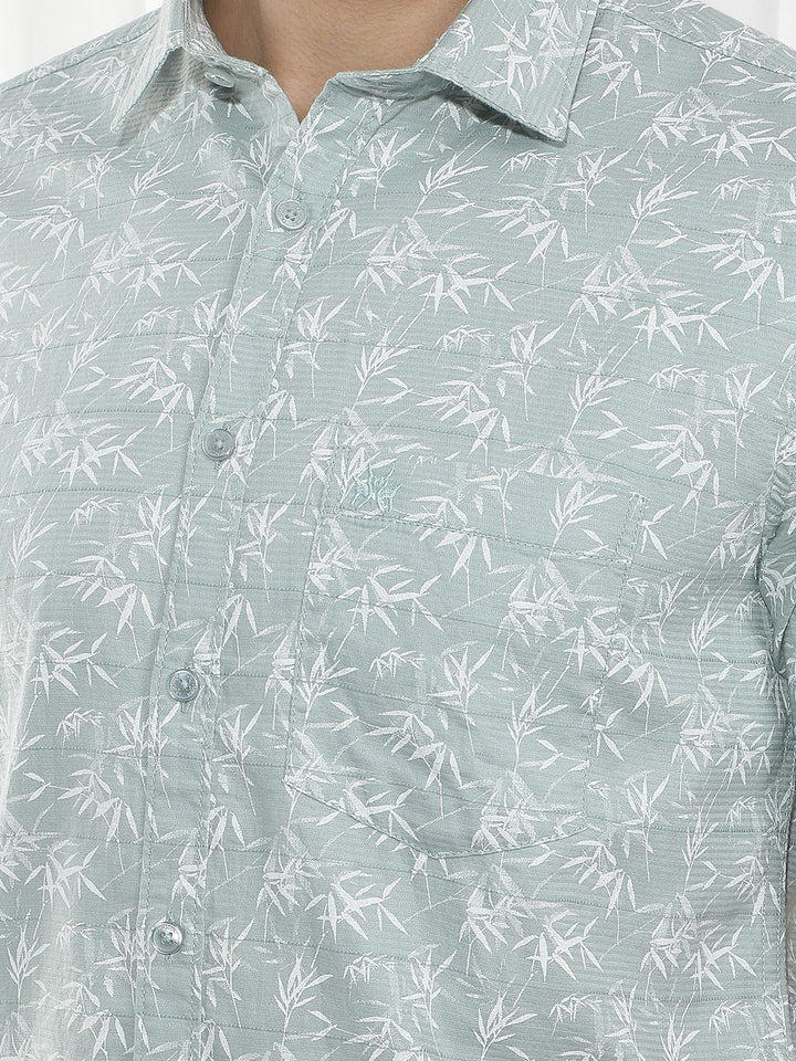 Green Botanical Print 100% Cotton Shirt