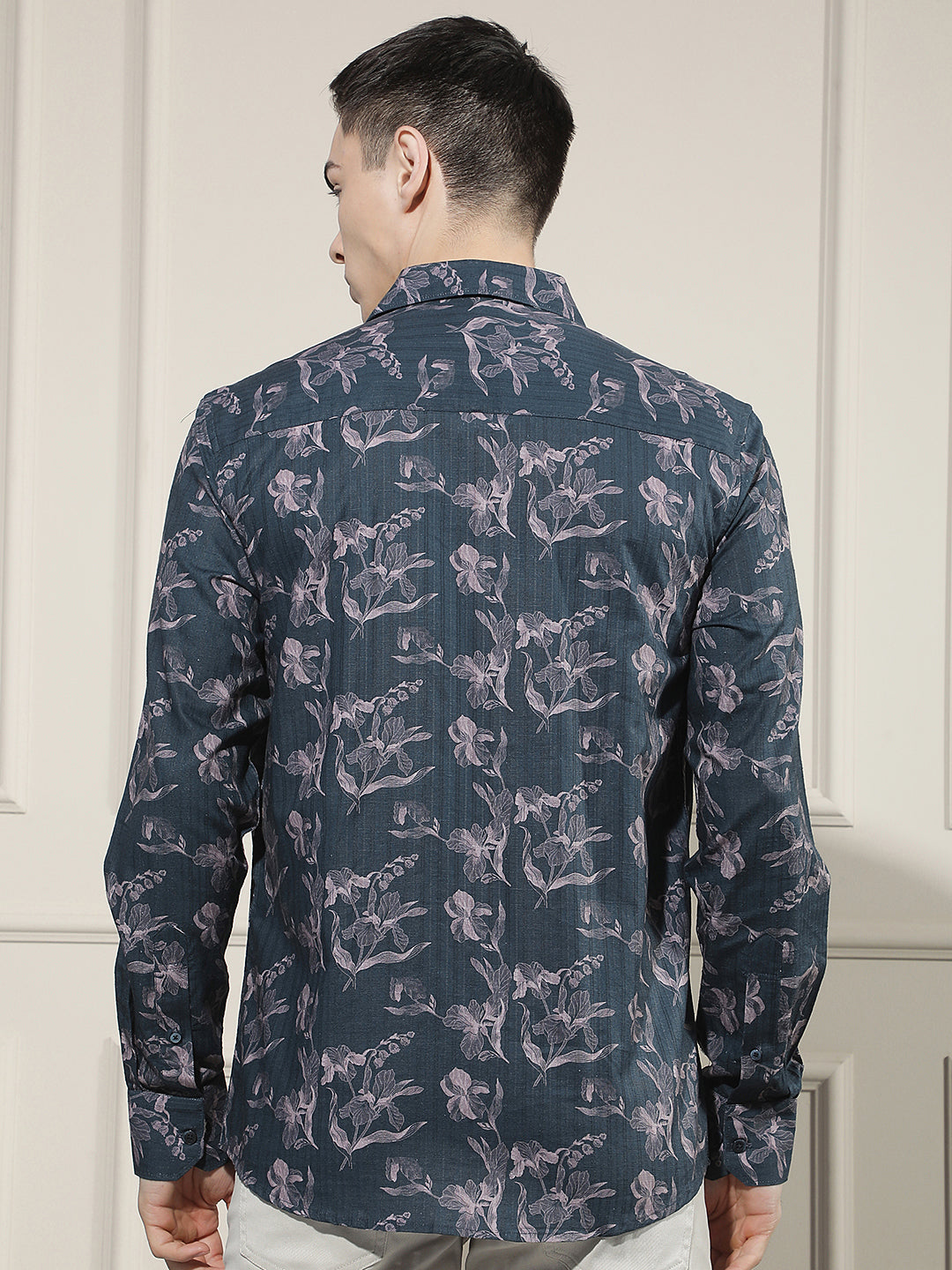 Navy Blue Floral Print Shirt